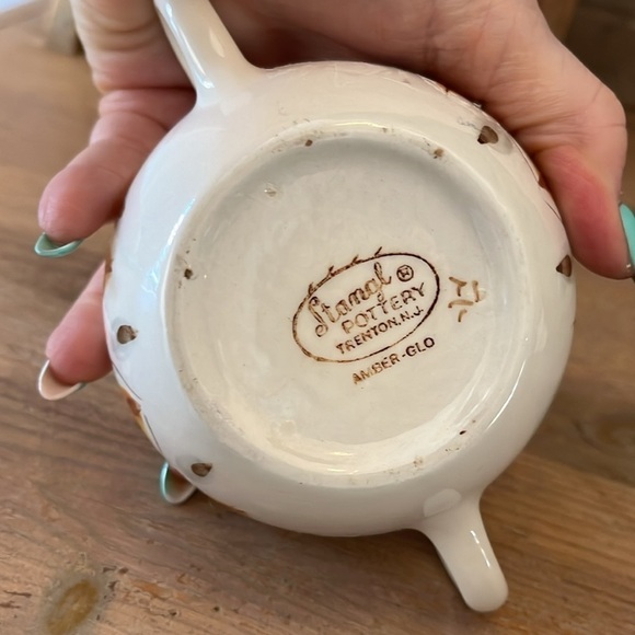 Vintage Stangl Pottery Amber Glo Lidded Sugar Bowl Creamer 1950’s USA Hand Paint - Picture 8 of 10